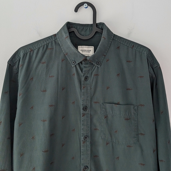 Frank & Oak St-Viateur Men's Forest Green / Fox Pattern 100% Cotton Shirt ~ Smal - Picture 4 of 11